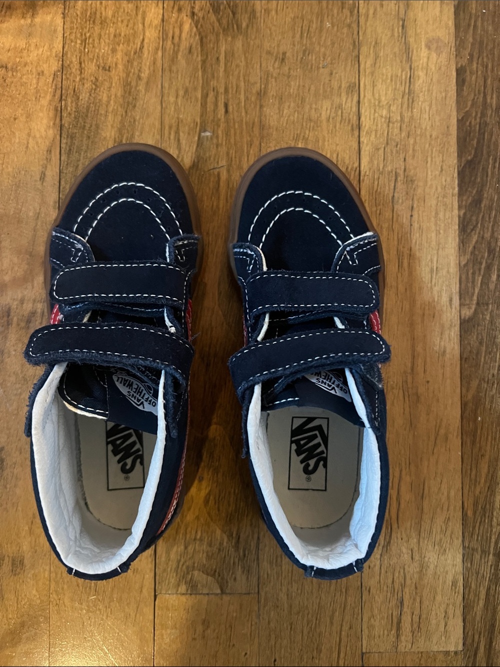 Vans Kids Navy and Red velcro Sneakers